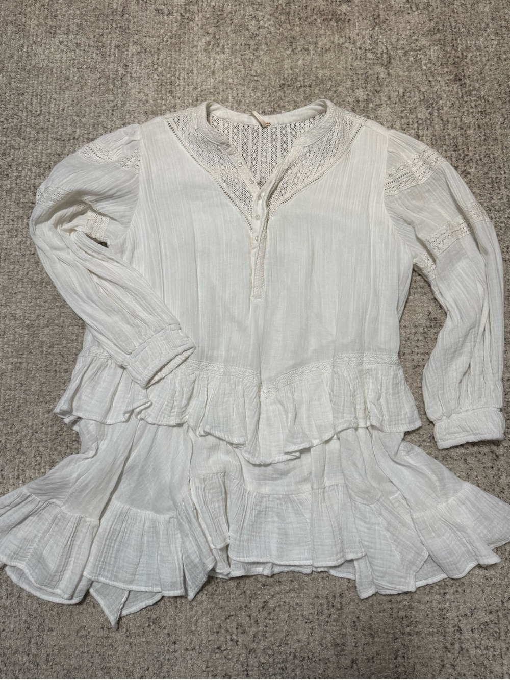 Free People White Ruffle Peasant Tunic Top